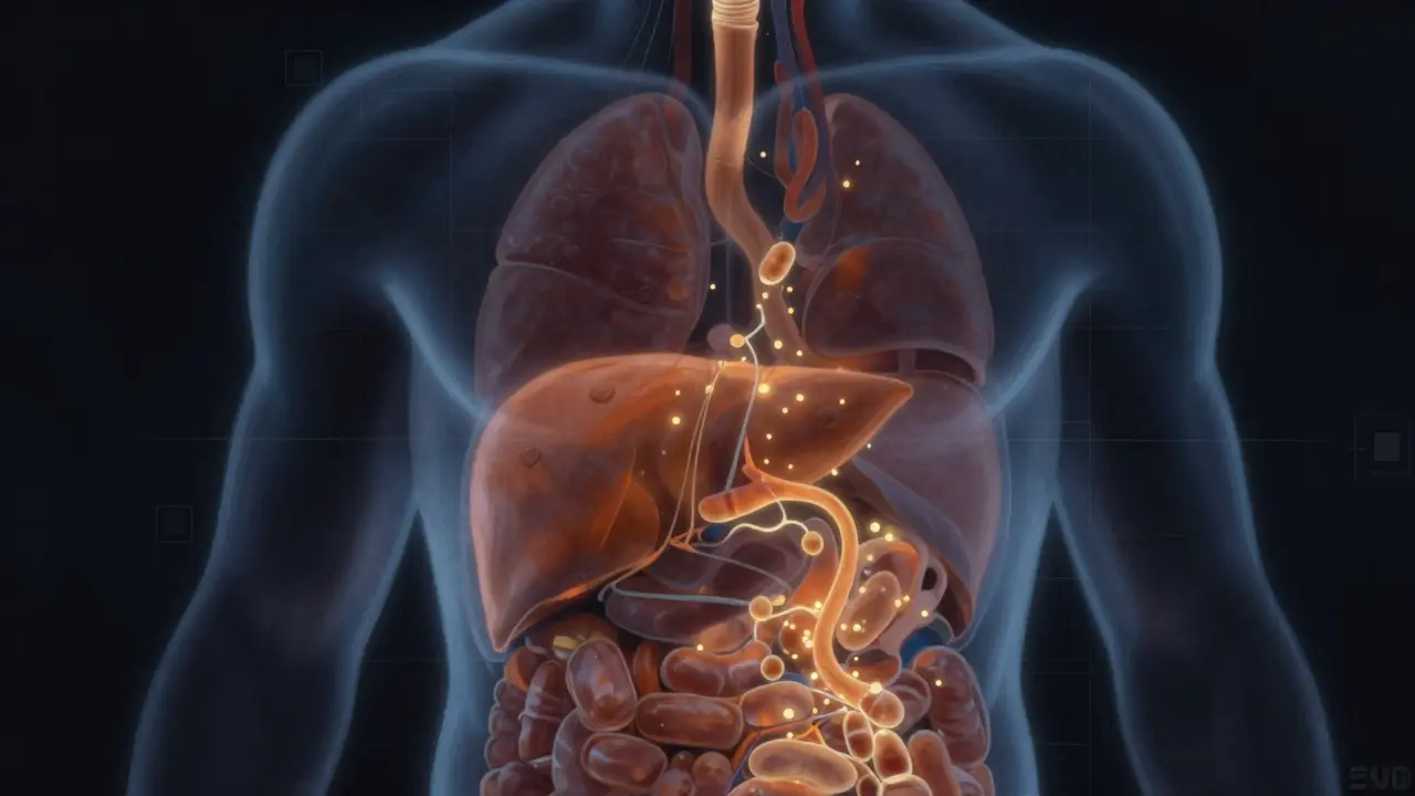Abstraktní znázornění metabolismu a detekce látek v těle