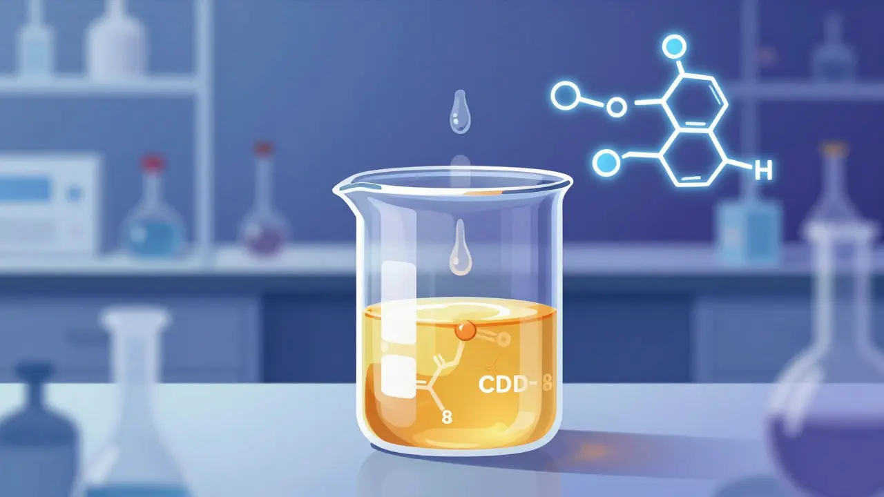 Laboratorní ilustrace přeměny CBD na Delta-8